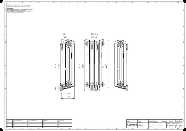 Emmeline II - Anthracite Cast Iron Column Radiator H613mm x W230mm 2 Column - Wall Hung