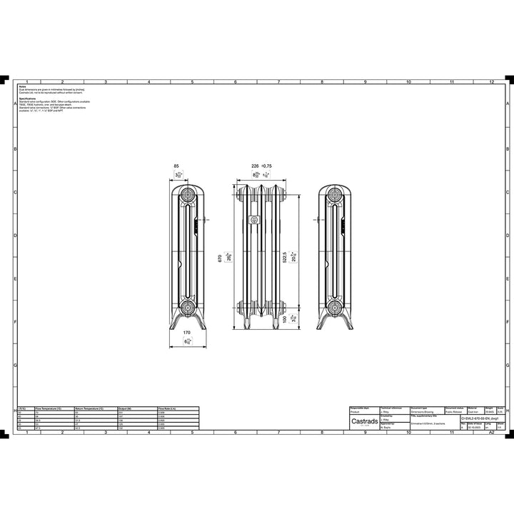 Emmeline II - Grey Bronze Cast Iron Column Radiator H670mm x W230mm 2 Column - Floor Standing