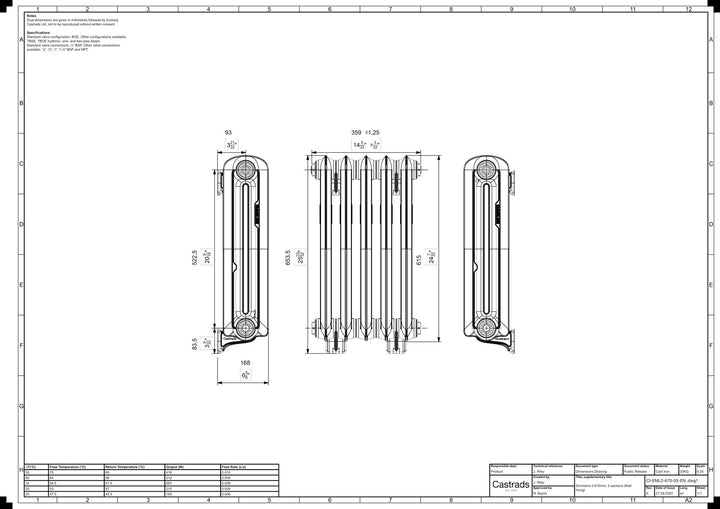 Emmeline II - Chalk White Cast Iron Column Radiator H613mm x W363mm 2 Column - Wall Hung