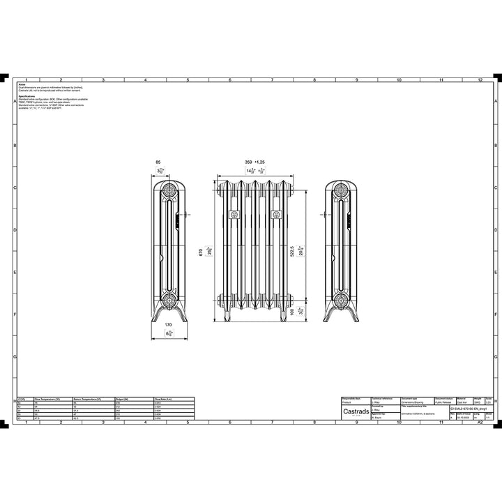Emmeline II - Astral Grey Dark Cast Iron Column Radiator H670mm x W363mm 2 Column - Floor Standing