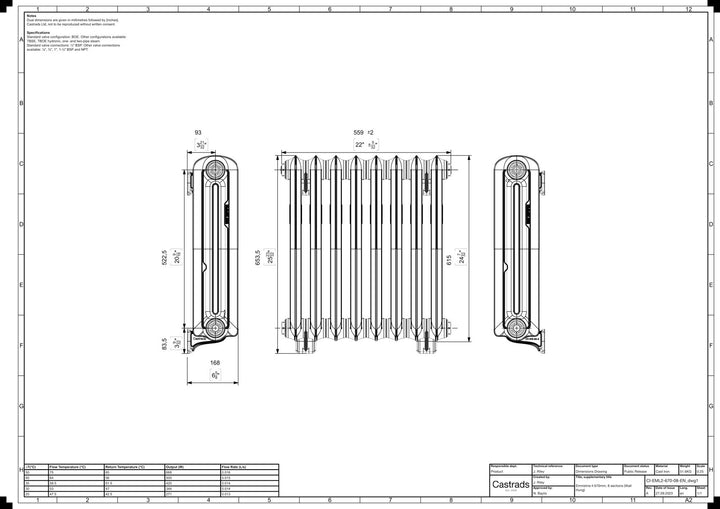 Emmeline II - Chalk White Cast Iron Column Radiator H613mm x W562mm 2 Column - Wall Hung