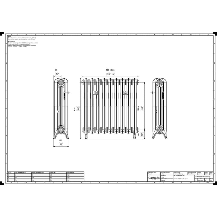Emmeline II - Grey Bronze Cast Iron Column Radiator H670mm x W629mm 2 Column - Floor Standing