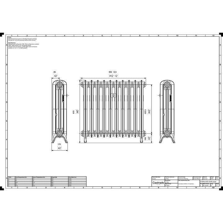 Emmeline II - Anthracite Cast Iron Column Radiator H670mm x W695mm 2 Column - Floor Standing