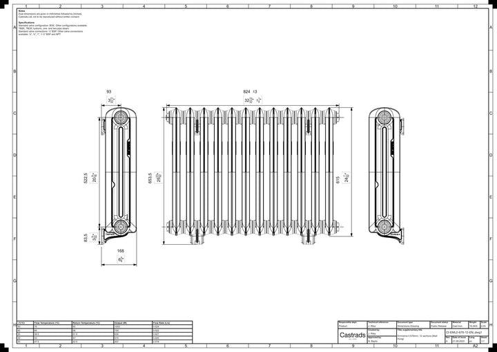 Emmeline II - Anthracite Cast Iron Column Radiator H613mm x W828mm 2 Column - Wall Hung