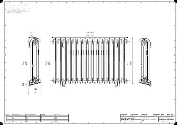 Emmeline II - Ceramic White Cast Iron Column Radiator H613mm x W1028mm 2 Column - Wall Hung