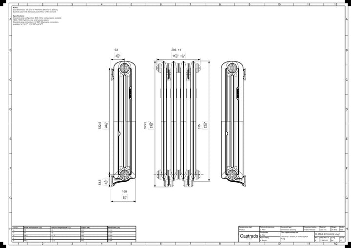 Emmeline II - Anthracite Cast Iron Column Radiator H813mm x W296mm 2 Column - Wall Hung