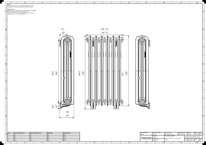 Emmeline II - Anthracite Cast Iron Column Radiator H813mm x W429mm 2 Column - Wall Hung