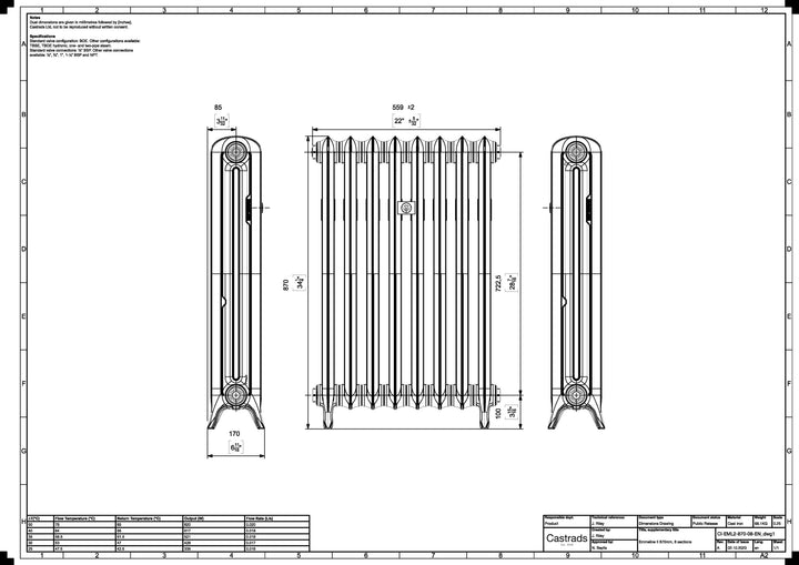 Emmeline II - Anthracite Cast Iron Column Radiator H870mm x W562mm 2 Column - Floor Standing