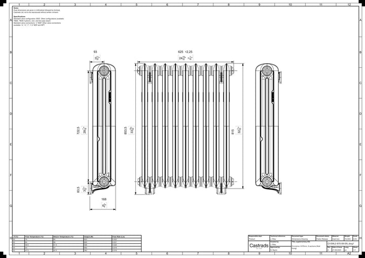 Emmeline II - Ceramic White Cast Iron Column Radiator H813mm x W629mm 2 Column - Wall Hung