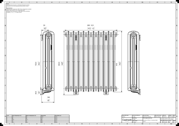 Emmeline II - Ceramic White Cast Iron Column Radiator H813mm x W695mm 2 Column - Wall Hung