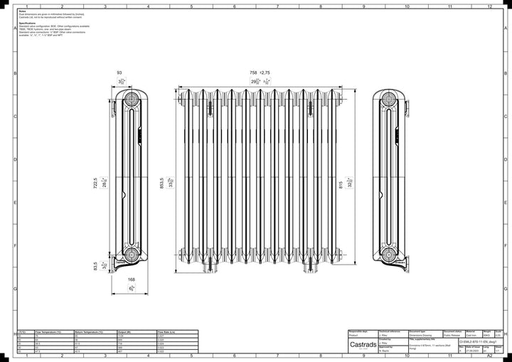 Emmeline II - Anthracite Cast Iron Column Radiator H813mm x W762mm 2 Column - Wall Hung