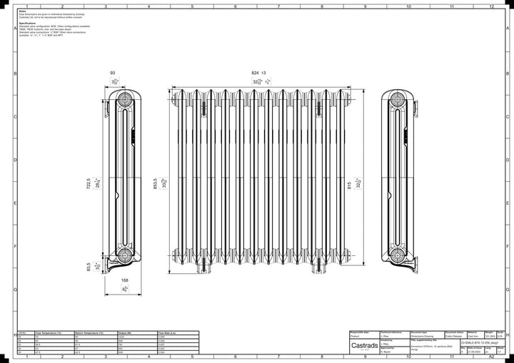 Emmeline II - Ceramic White Cast Iron Column Radiator H813mm x W828mm 2 Column - Wall Hung