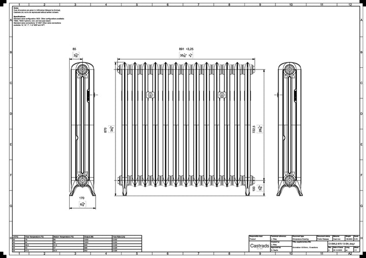 Emmeline II - Astral Grey Dark Cast Iron Column Radiator H870mm x W895mm 2 Column - Floor Standing