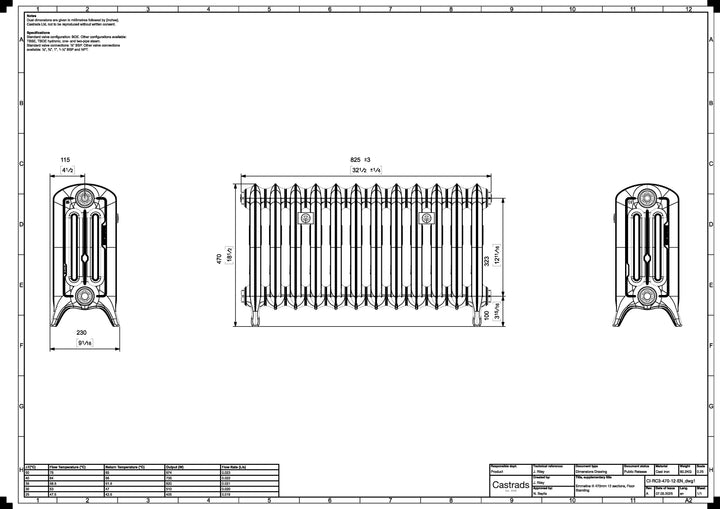 Emmeline III - Astral Grey Mid Cast Iron Column Radiator H470mm x W828mm 3 Column - Floor Standing