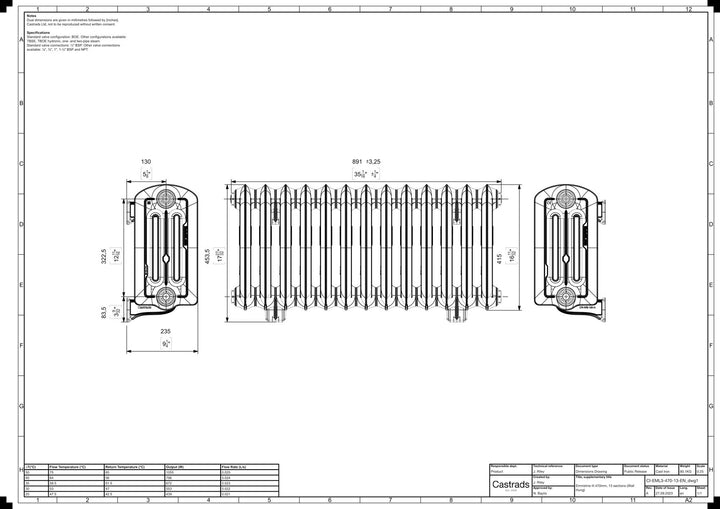 Emmeline III - Ceramic White Cast Iron Column Radiator H416mm x W895mm 3 Column - Wall Hung