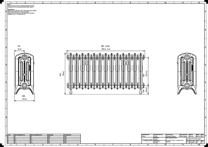 Emmeline III - Anthracite Cast Iron Column Radiator H470mm x W895mm 3 Column - Floor Standing