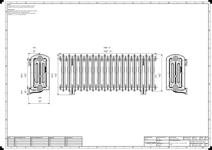 Emmeline III - Anthracite Cast Iron Column Radiator H416mm x W1094mm 3 Column - Wall Hung