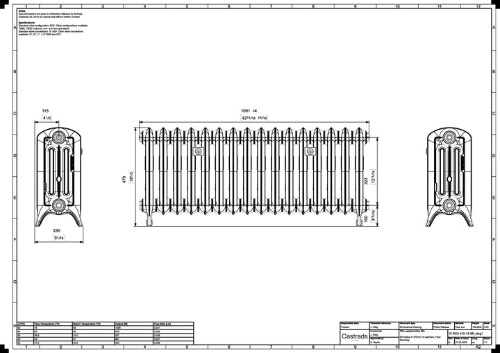 Emmeline III - Astral Grey Dark Cast Iron Column Radiator H470mm x W1094mm 3 Column - Floor Standing