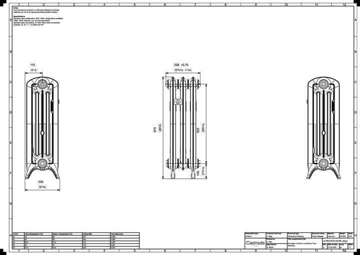 Emmeline III - Astral Grey Mid Cast Iron Column Radiator H670mm x W230mm 3 Column - Floor Standing