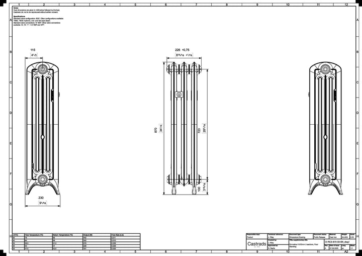 Emmeline III - Quartz Grey Cast Iron Column Radiator H870mm x W230mm 3 Column - Floor Standing
