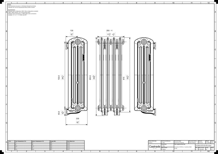 Emmeline III - Ceramic White Cast Iron Column Radiator H816mm x W296mm 3 Column - Wall Hung