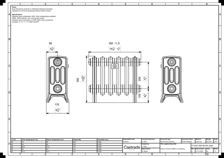 Grace - Ceramic White Cast Iron Column Radiator H350mm x W393mm 4 Column - Floor Standing