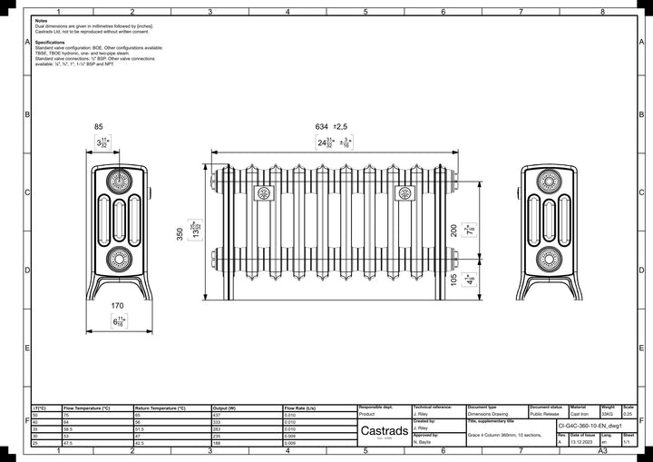 Grace - Ceramic White Cast Iron Column Radiator H350mm x W635mm 4 Column - Floor Standing