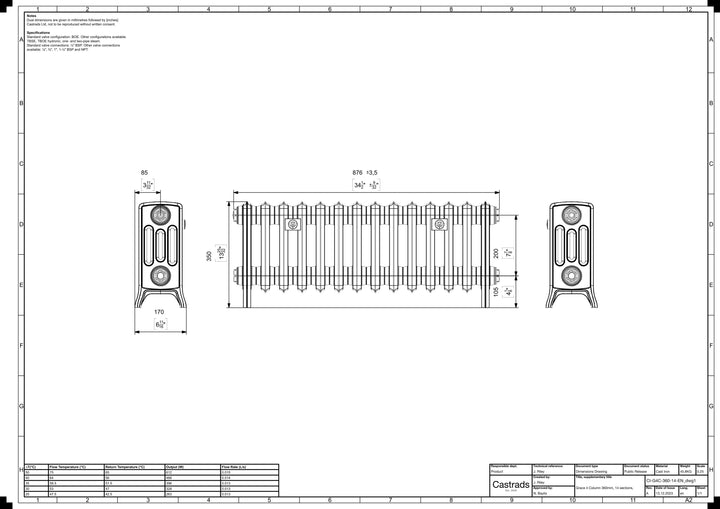 Grace - Ceramic White Cast Iron Column Radiator H350mm x W877mm 4 Column - Floor Standing