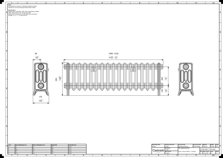 Grace - Ceramic White Cast Iron Column Radiator H350mm x W1059mm 4 Column - Floor Standing