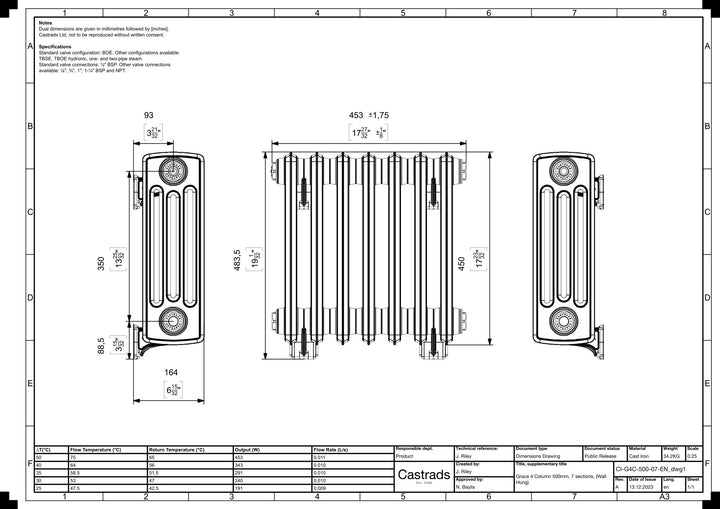 Grace - Anthracite Cast Iron Column Radiator H450mm x W454mm 4 Column - Wall Hung