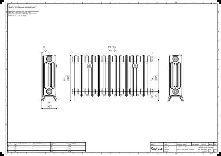 Grace - Ceramic White Cast Iron Column Radiator H500mm x W877mm 4 Column - Floor Standing