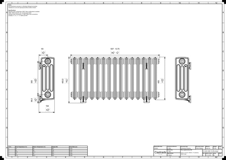 Grace - Anthracite Cast Iron Column Radiator H450mm x W938mm 4 Column - Wall Hung