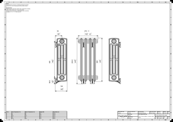 Grace - Anthracite Cast Iron Column Radiator H600mm x W393mm 4 Column - Wall Hung