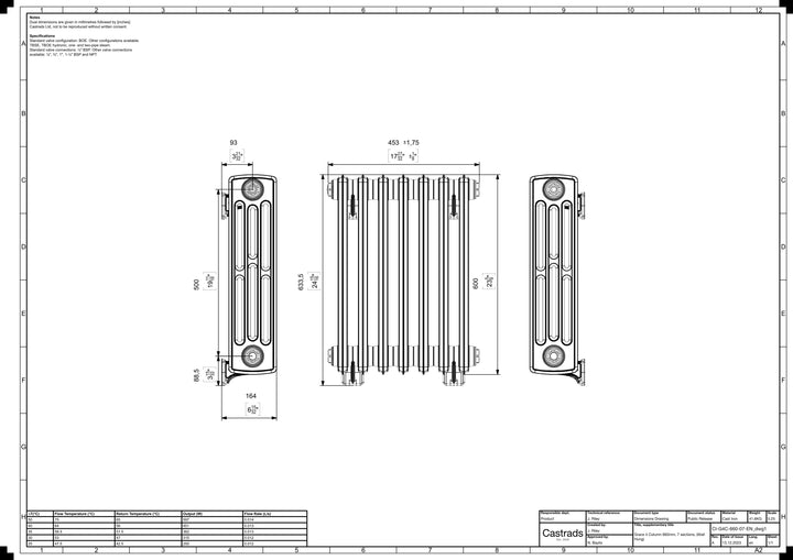 Grace - Anthracite Cast Iron Column Radiator H600mm x W454mm 4 Column - Wall Hung