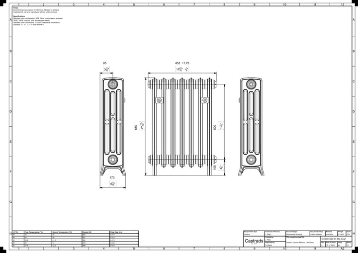 Grace - Anthracite Cast Iron Column Radiator H650mm x W454mm 4 Column - Floor Standing