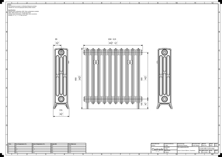 Grace - Anthracite Cast Iron Column Radiator H650mm x W635mm 4 Column - Floor Standing