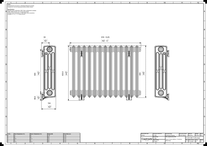 Grace - Anthracite Cast Iron Column Radiator H600mm x W817mm 4 Column - Wall Hung