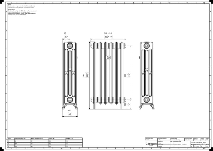 Grace - Ceramic White Cast Iron Column Radiator H750mm x W393mm 4 Column - Floor Standing