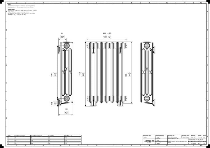 Grace - Anthracite Cast Iron Column Radiator H700mm x W454mm 4 Column - Wall Hung