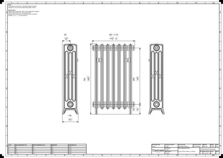 Grace - Ceramic White Cast Iron Column Radiator H750mm x W454mm 4 Column - Floor Standing
