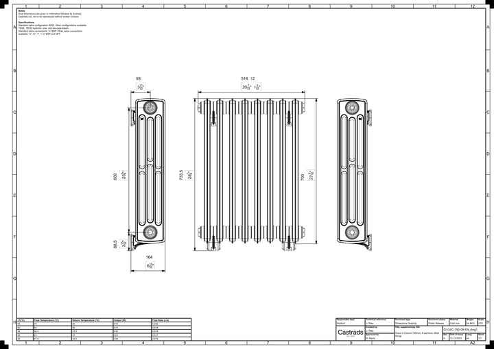 Grace - Pebble Grey Cast Iron Column Radiator H700mm x W514mm 4 Column - Wall Hung