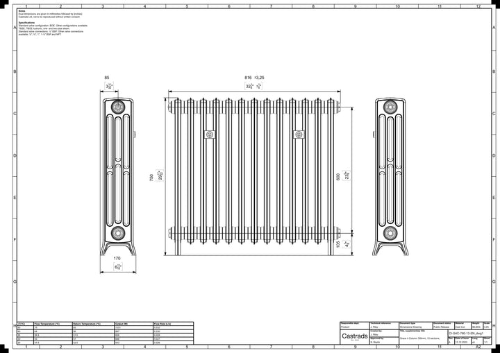 Grace - Ceramic White Cast Iron Column Radiator H750mm x W817mm 4 Column - Floor Standing