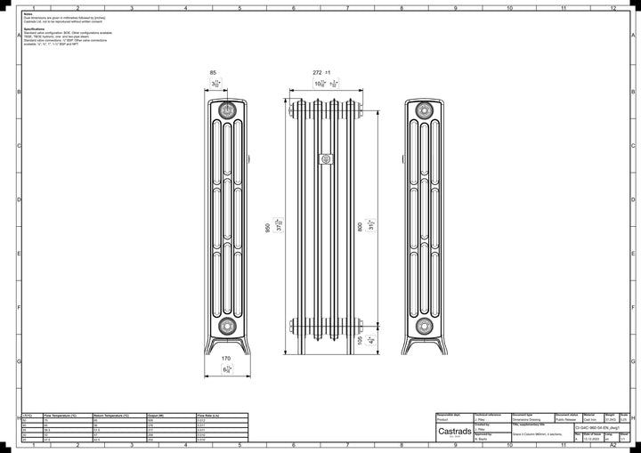 Grace - Ceramic White Cast Iron Column Radiator H950mm x W272mm 4 Column - Floor Standing