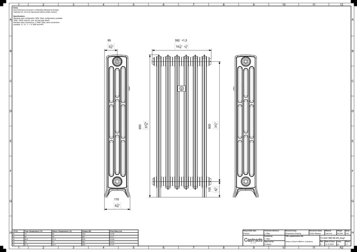 Grace - Pebble Grey Cast Iron Column Radiator H950mm x W393mm 4 Column - Floor Standing