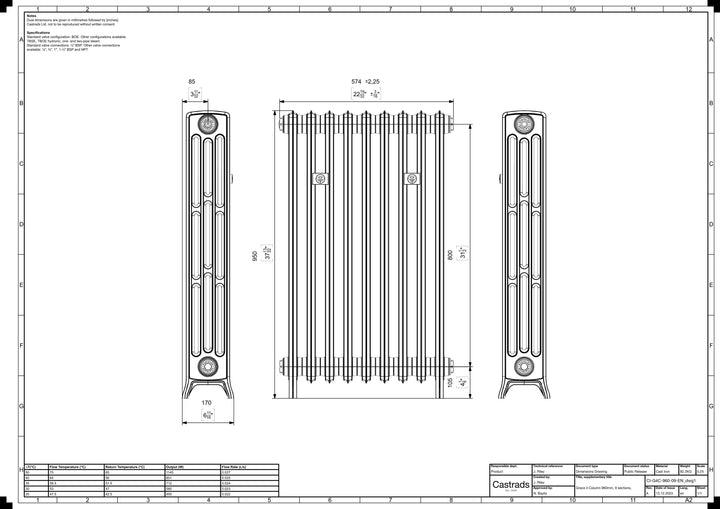 Grace - Ceramic White Cast Iron Column Radiator H950mm x W575mm 4 Column - Floor Standing