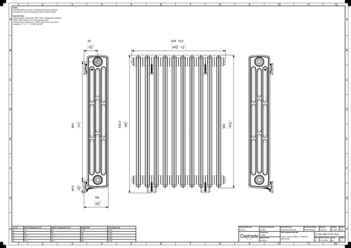 Grace - Anthracite Cast Iron Column Radiator H898mm x W635mm 4 Column - Wall Hung