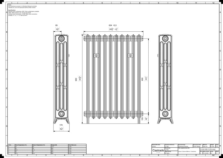 Grace - Pebble Grey Cast Iron Column Radiator H950mm x W635mm 4 Column - Floor Standing