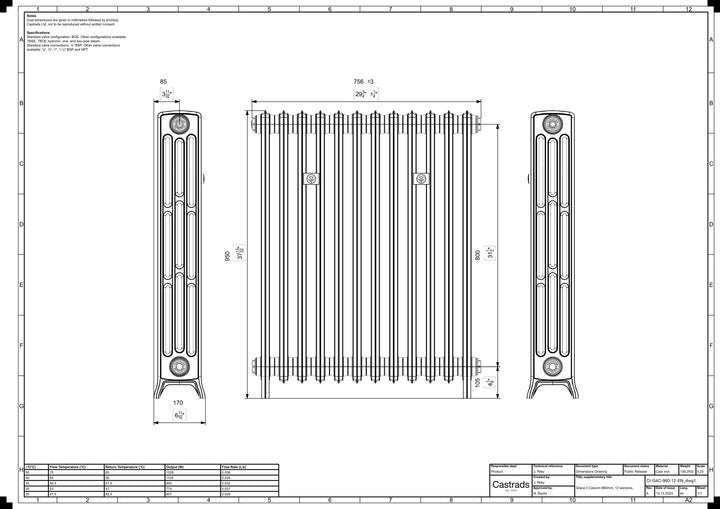 Grace - Anthracite Cast Iron Column Radiator H950mm x W756mm 4 Column - Floor Standing