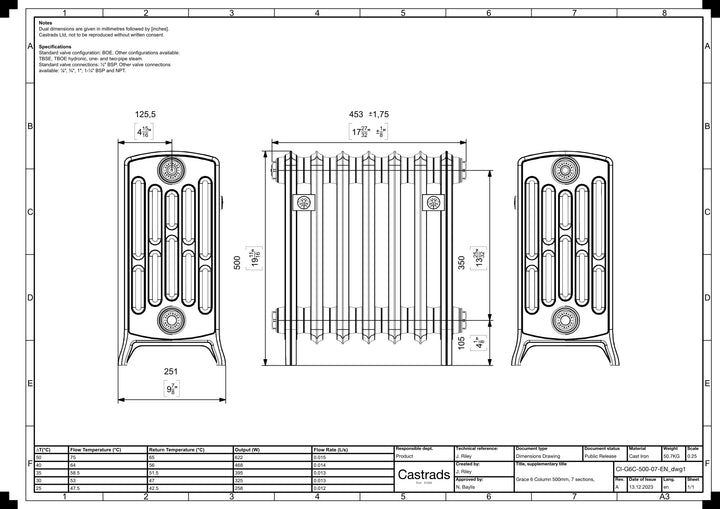 Grace - Ceramic White Cast Iron Column Radiator H500mm x W454mm 6 Column - Floor Standing