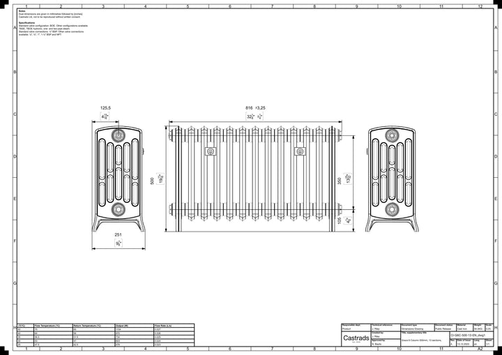 Grace - Ceramic White Cast Iron Column Radiator H500mm x W817mm 6 Column - Floor Standing